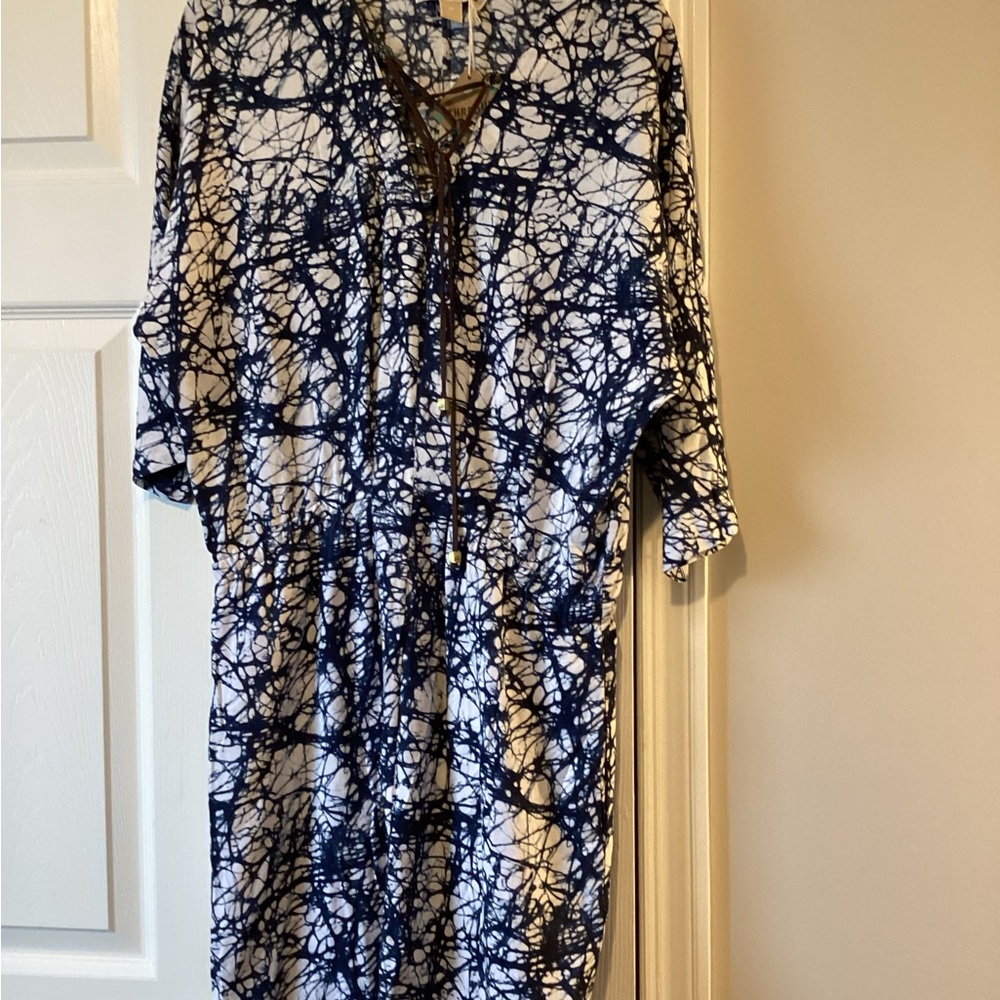 Michael Kor’s dress Tie Dye style print lace up blue & white SIZE MED